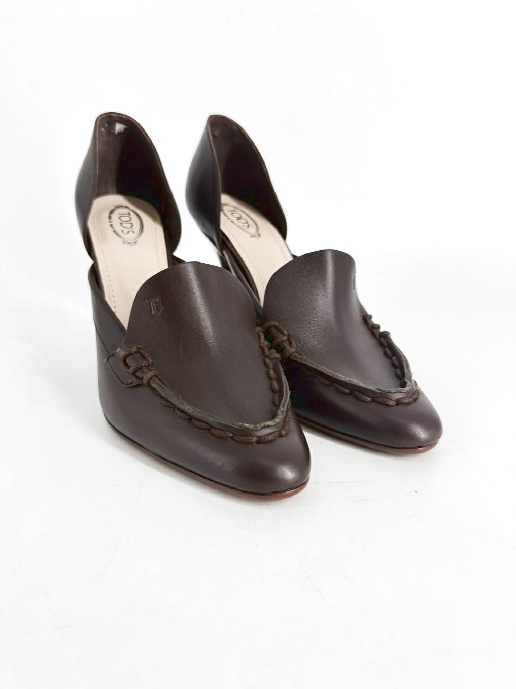 TODS Size 38.5 Chocolate Leather Heels