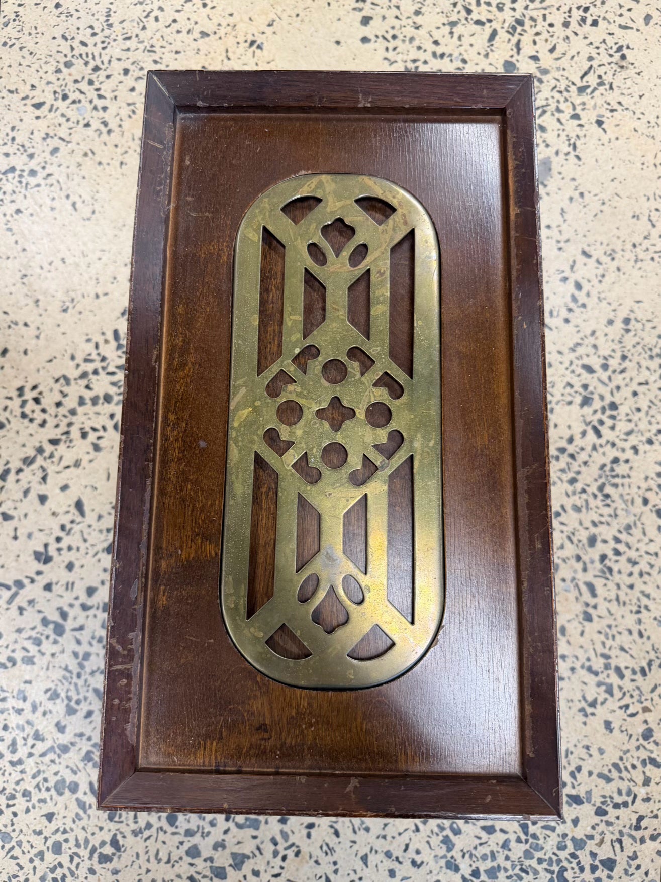 Brass Brown Wood Chippendale Side Table