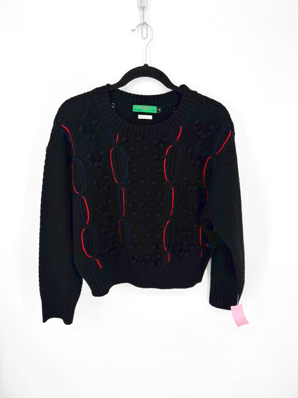 CLARE V. Wmn's Size M Black Wool Pom Pom Sweater