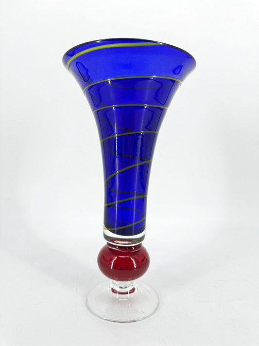 Red & Blue Art Glass Trumpet Vase