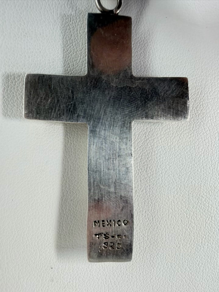 MEXICAN STERLING SILVER Multi Colored Cross Necklace