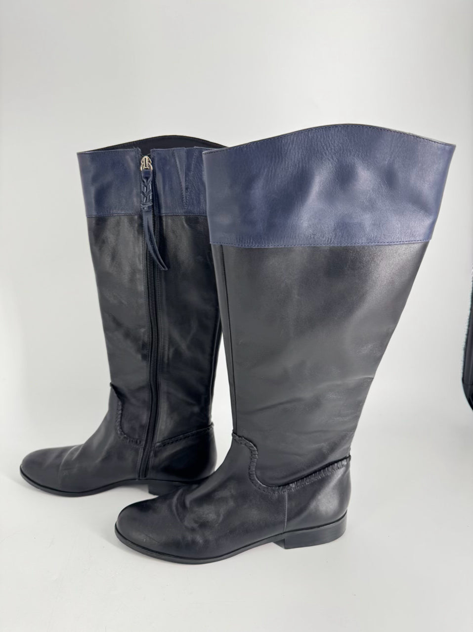 JACK ROGERS Size 8 Black & Navy Leather Boots