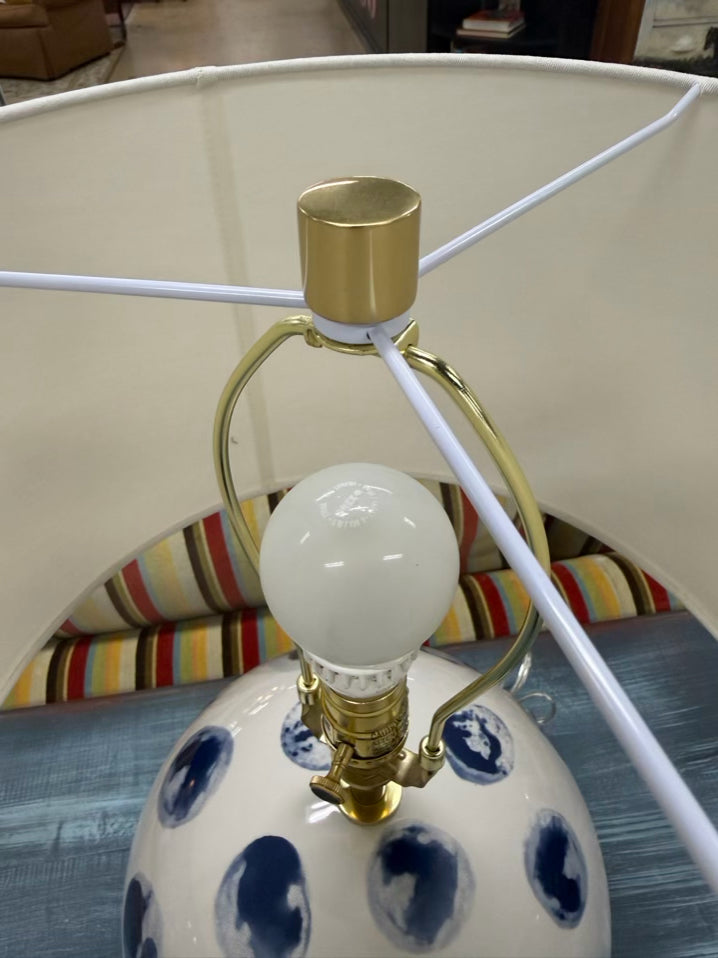 HUDSON VALLEY White & Blue Ceramic Dots Pair Of Lamp w/ Shades
