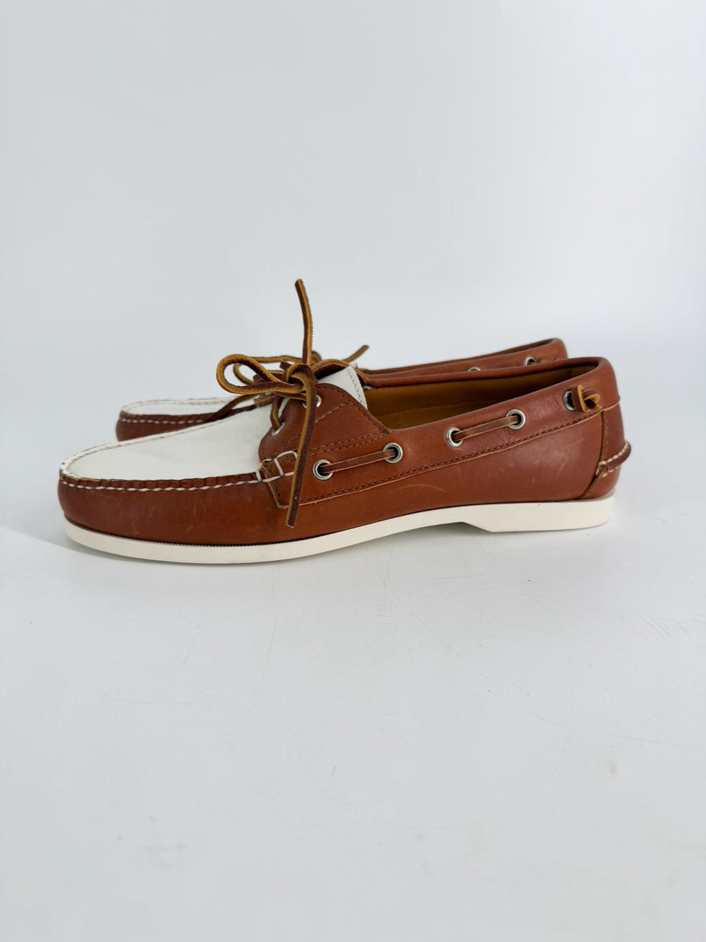 RALPH LAUREN Size 10 Cognac & White Leather Boat Shoes