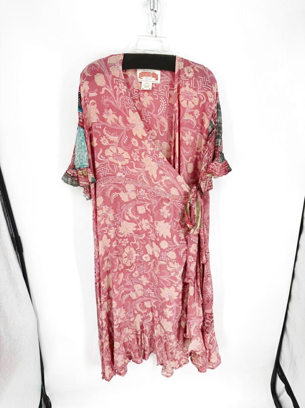 KANTHA BAE Size Wmn's Free Size Pink Ruffle Print Wrap Dress
