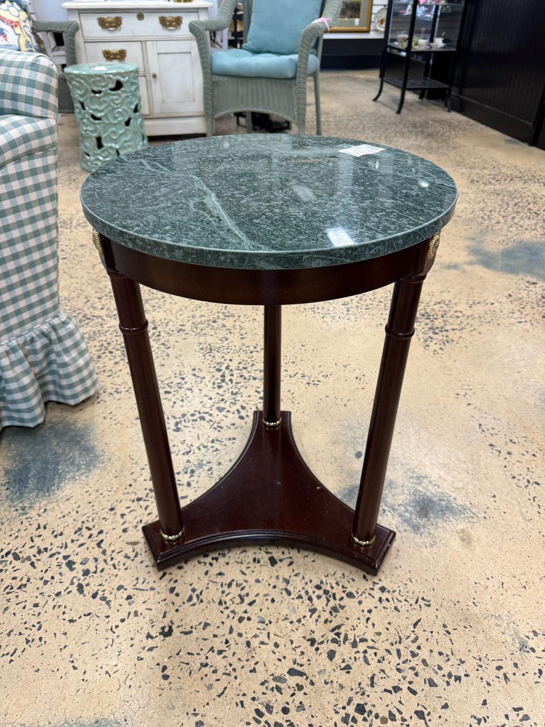 Wood & Green Stone Round Occasional Table