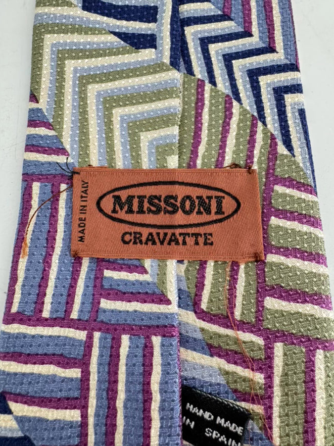 MISSONI Purple, Blue & Green Stripe Silk Tie