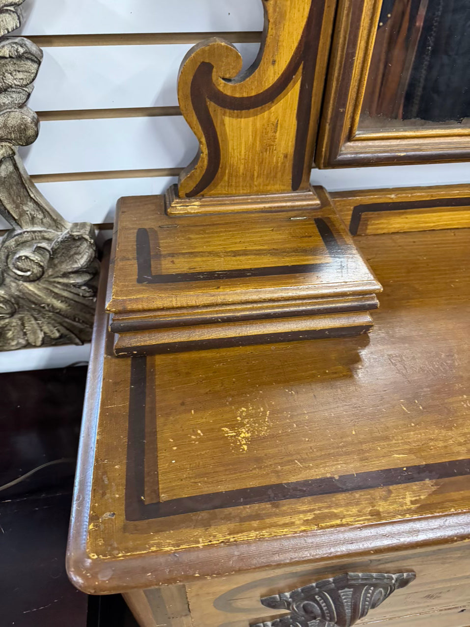 ANTIQUE Wood Dresser w/ Smoky Mirror