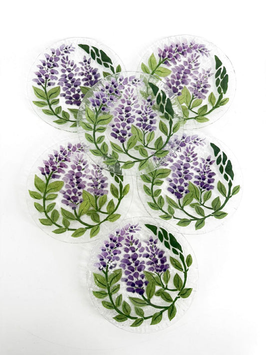 SYDENSTRICKER Clear, Green & Purple Glass Grapes Set Of 6 Dessert Plates