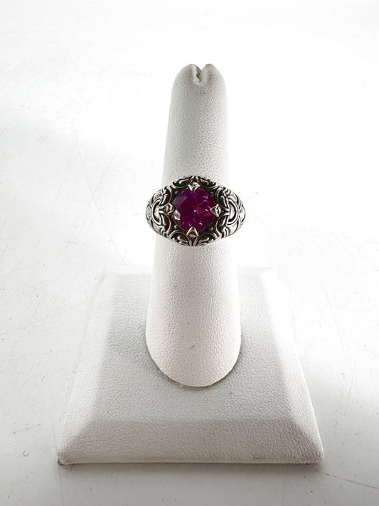 ROBERT MANSE  STERLING SILVER & 18K Pink Topaz Look Bali Style Round Ring