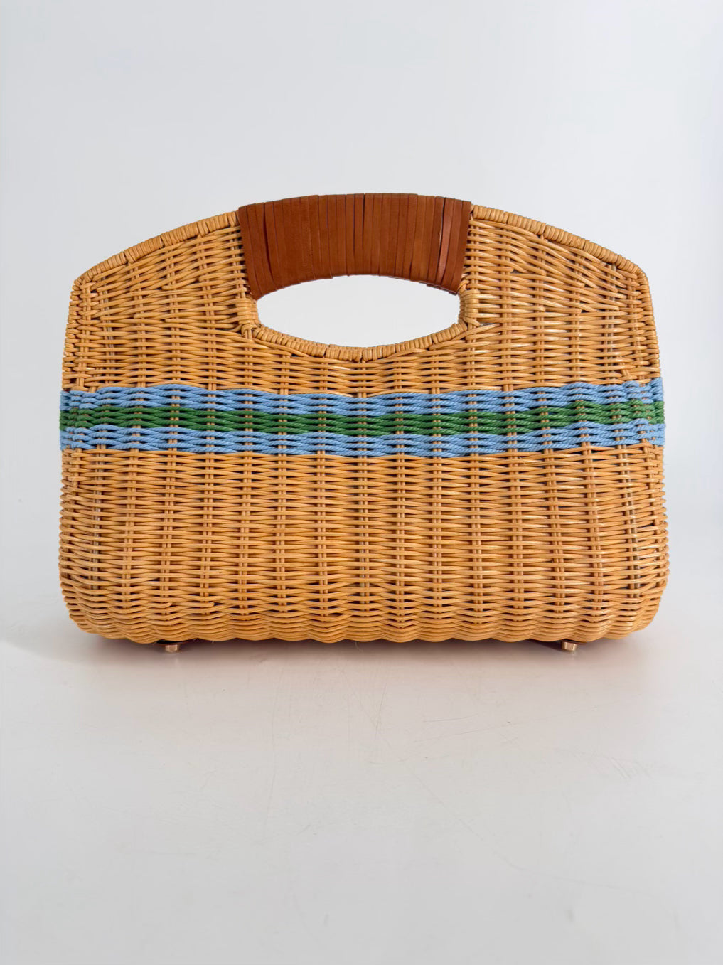 J MCLAUGHLIN Natural & Blue Straw Stripe Clutch Bag