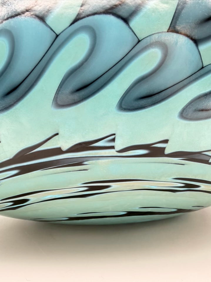 Blue & Aqua Glass Bowl w/ Rolled Sides