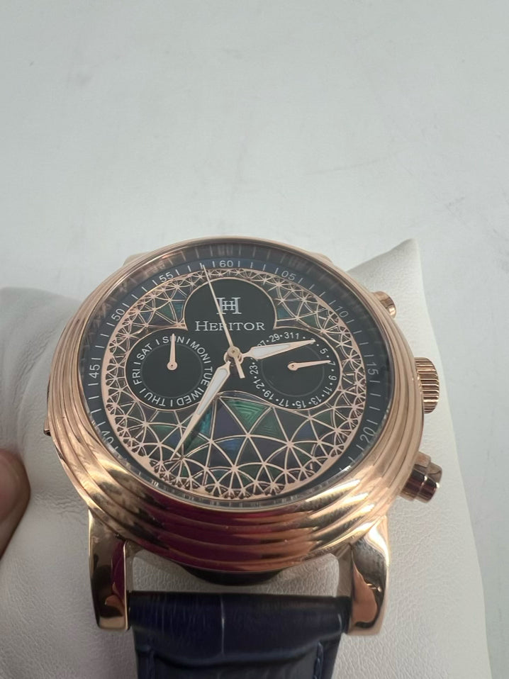 HERITOR Blue Leather Automatic Watch NWT