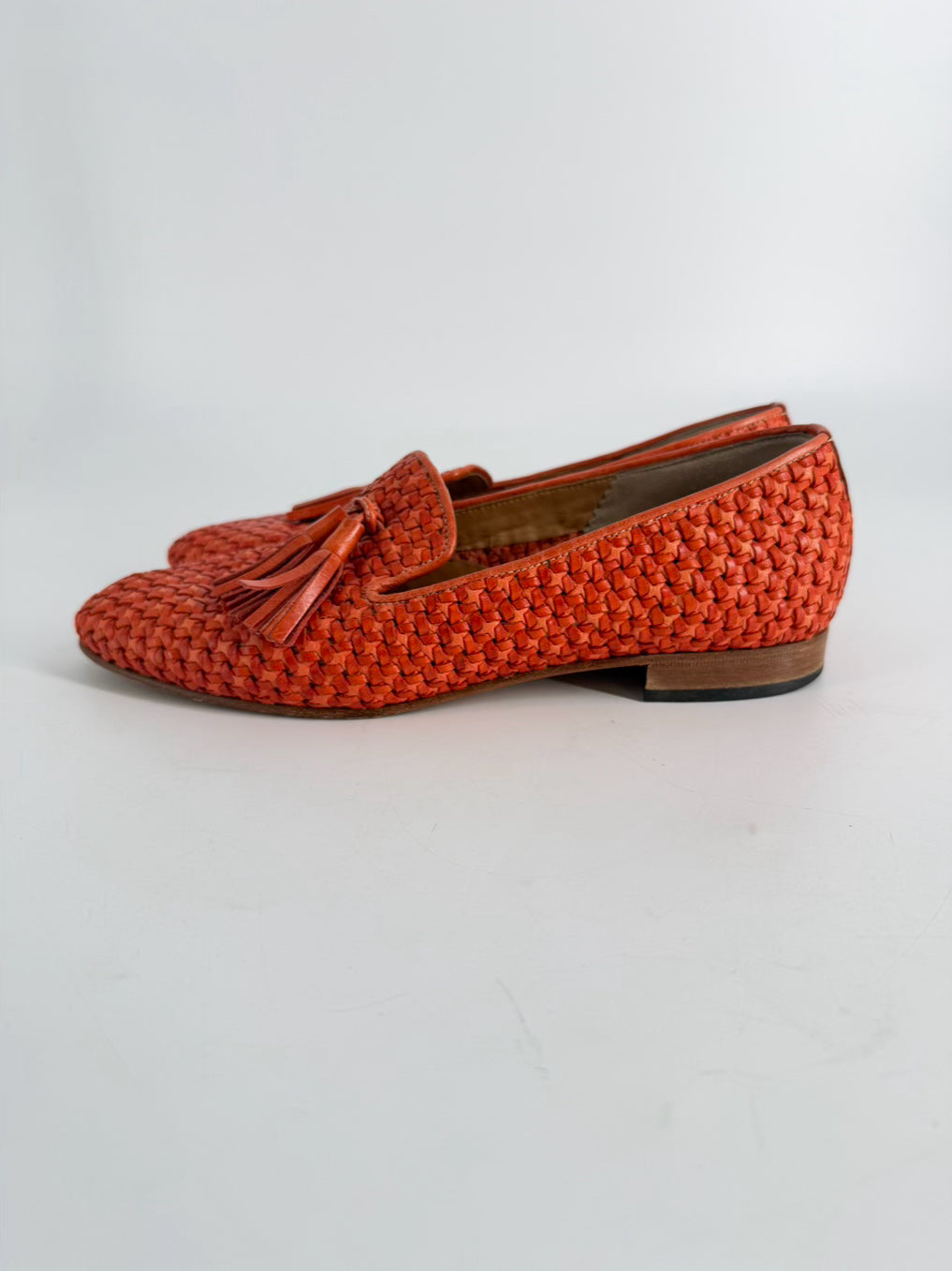 ANN MASHBURN Size 39 Orange Leather Loafers