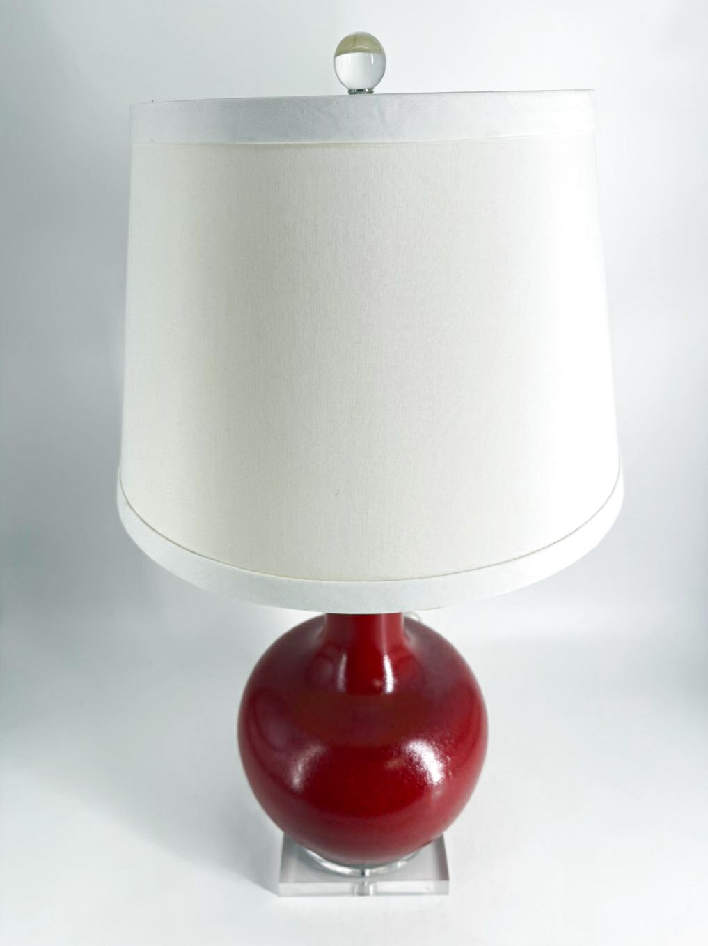 Red Ceramic Lamp w/ Lucite Bottom & Shade