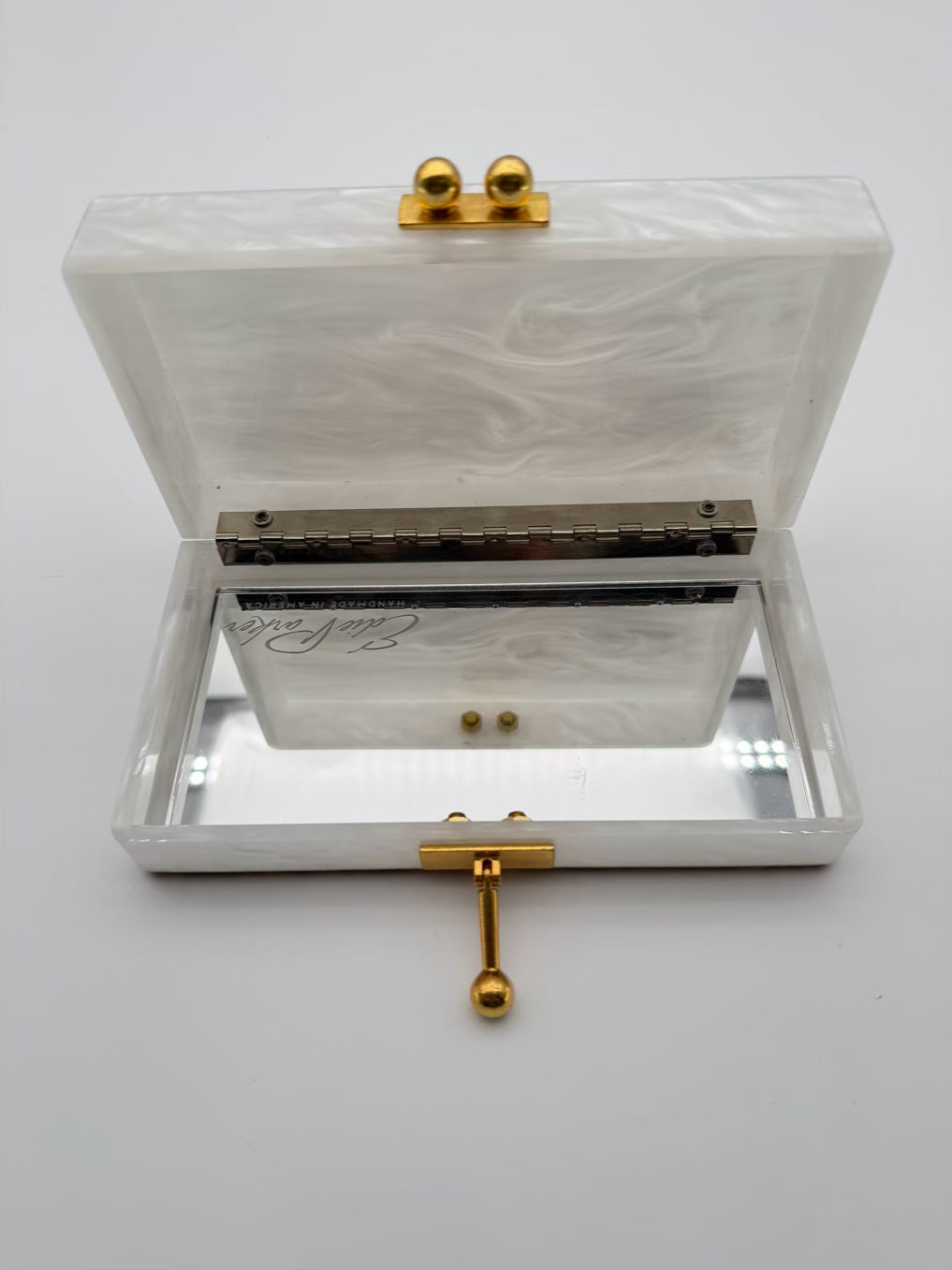 EDIE PARKER Cream & Gold Jean Acrylic Stripe Clutch Bag