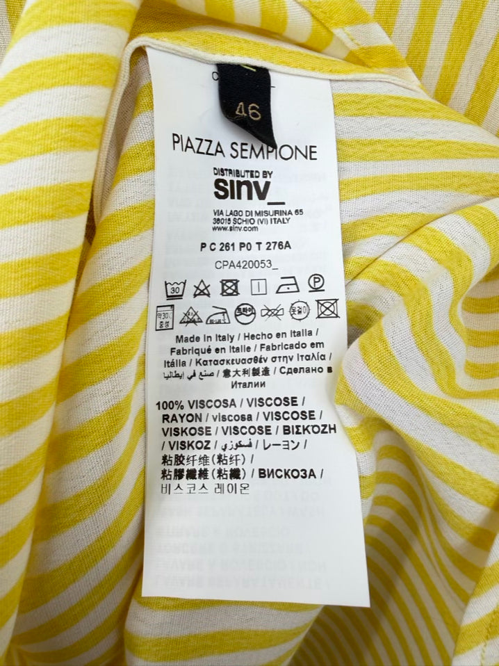 PIAZZA SEMPIONE Size 46 White & Yellow Stripe Blouse NWT