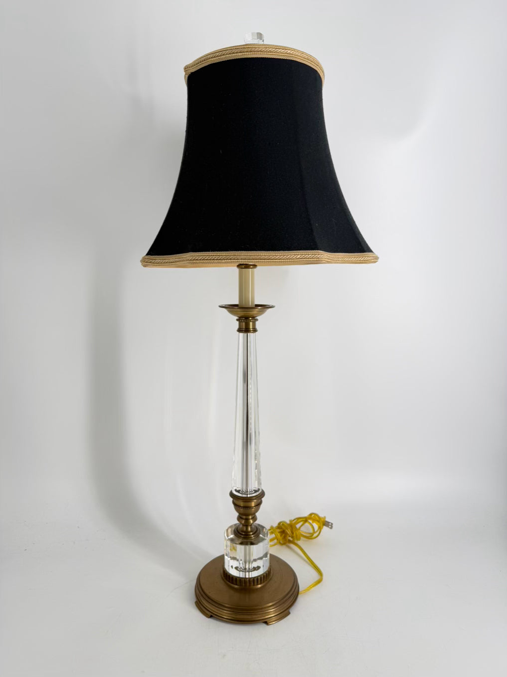 DECORATIVE CRAFTS Crystal & Brass Lamp w/ Black Shade
