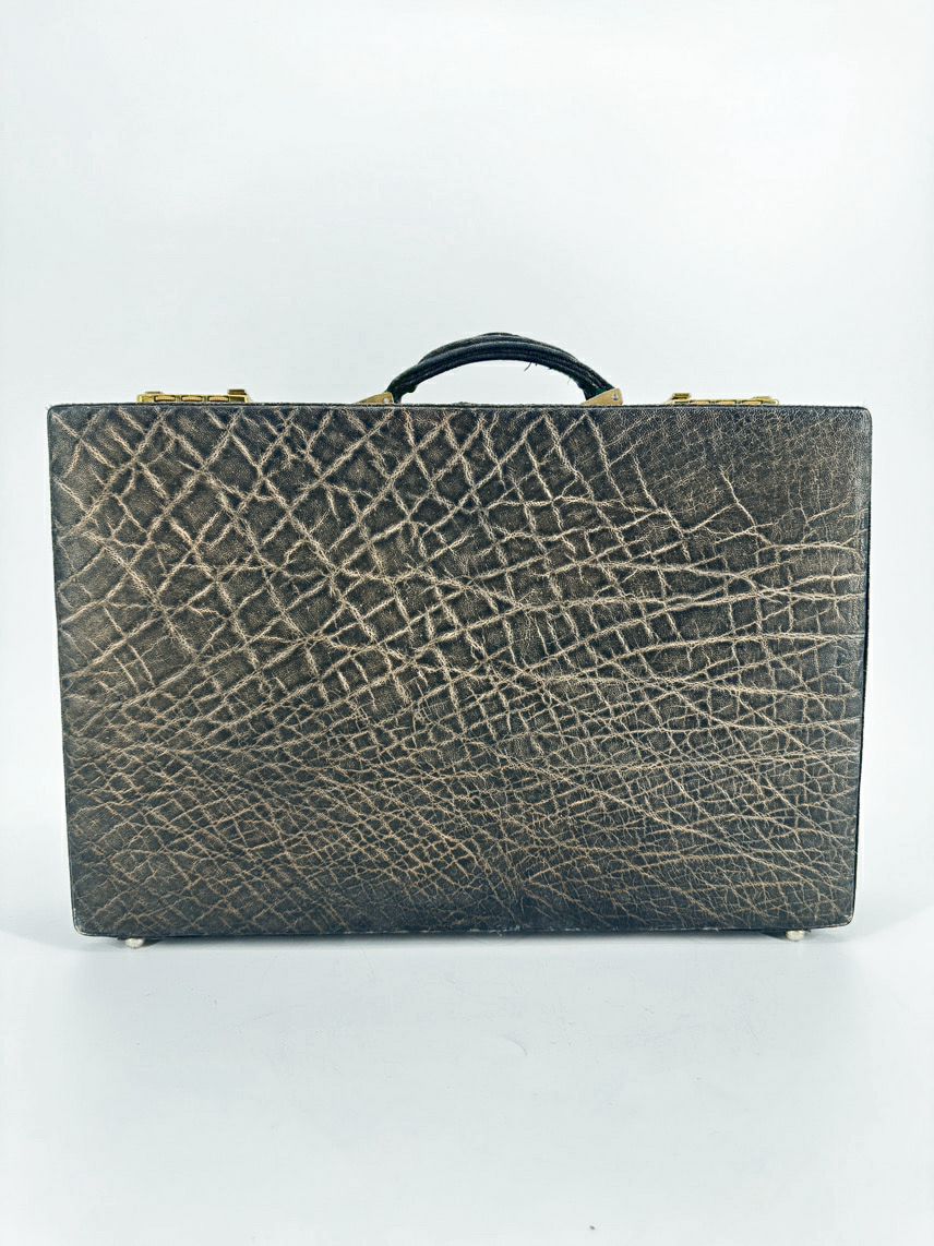 VINTAGE AMIET Embossed Elephant Leather Briefcase