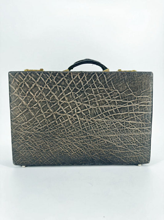 VINTAGE AMIET Embossed Elephant Leather Briefcase