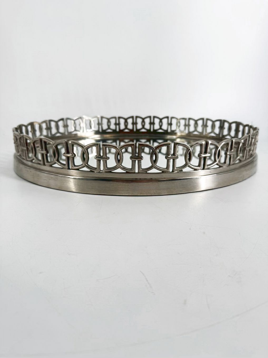ETHAN ALLEN Silver Metal Oval Mirrored Tray