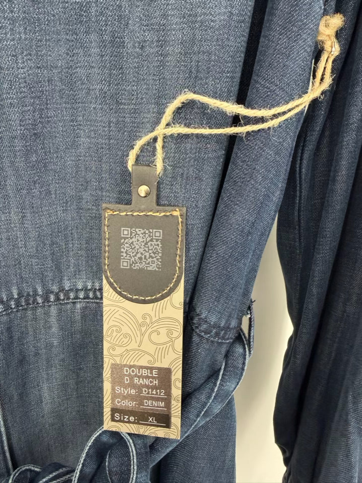 DOUBLE D RANCH Wmn's Size XL Blue Denim Belted Maxi-Dress NWT