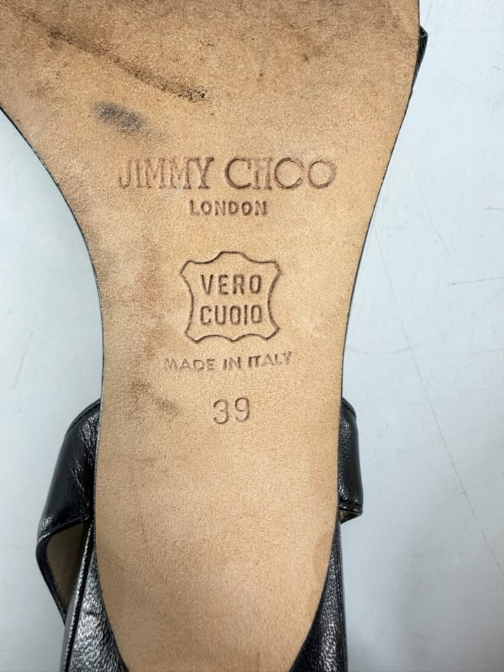 JIMMY CHOO Size 39 Black Leather Heels