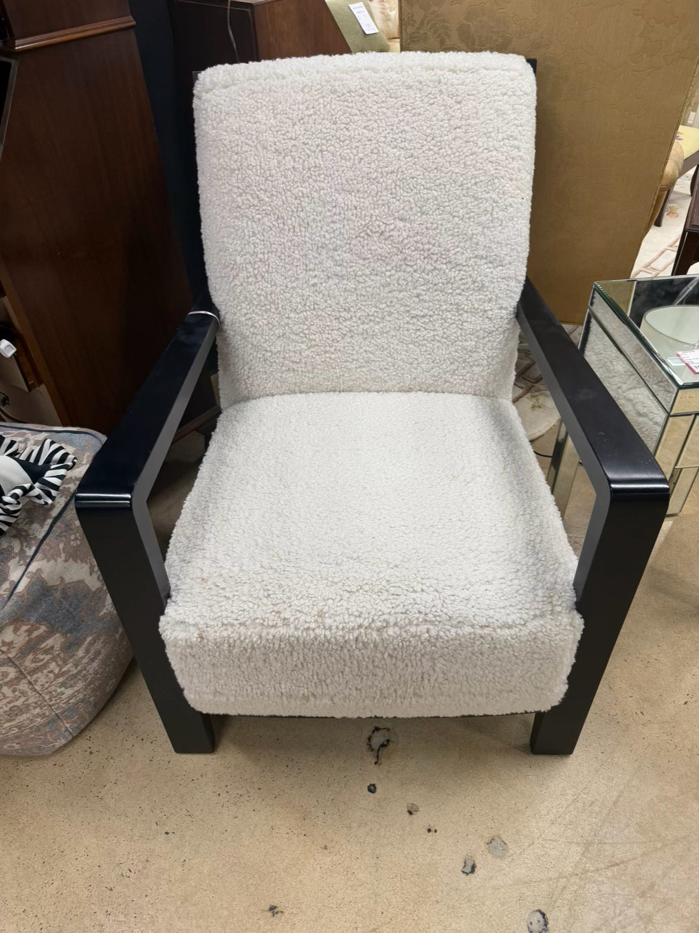 Ivory & Black Wood Faux Fur Chair