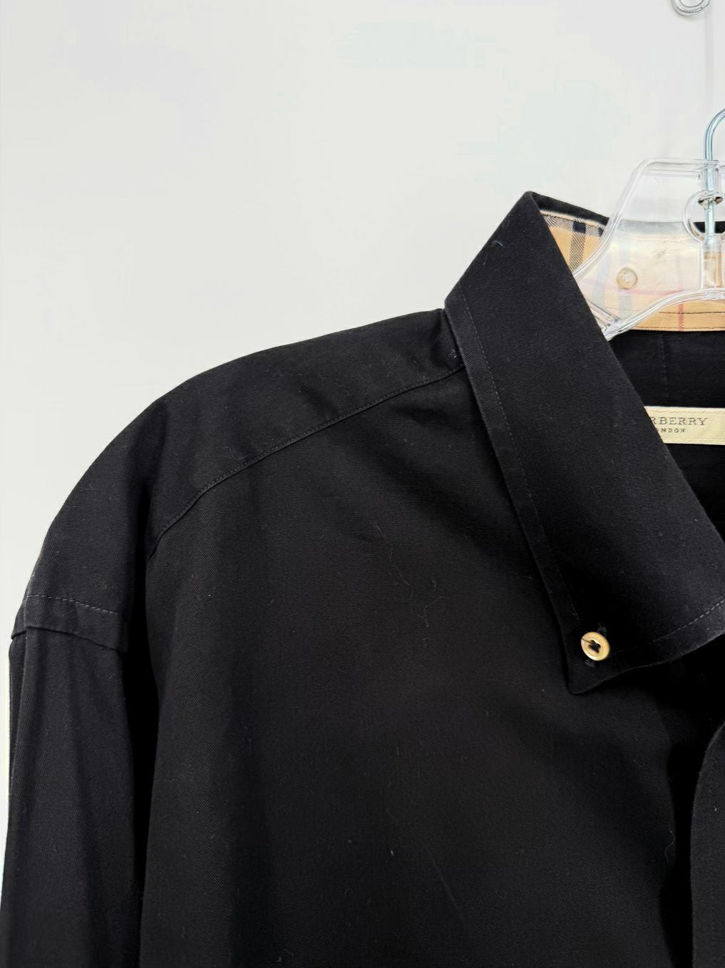 BURBERRY Nova Check Accents Size Men's L Black Long Sleeve Shirt
