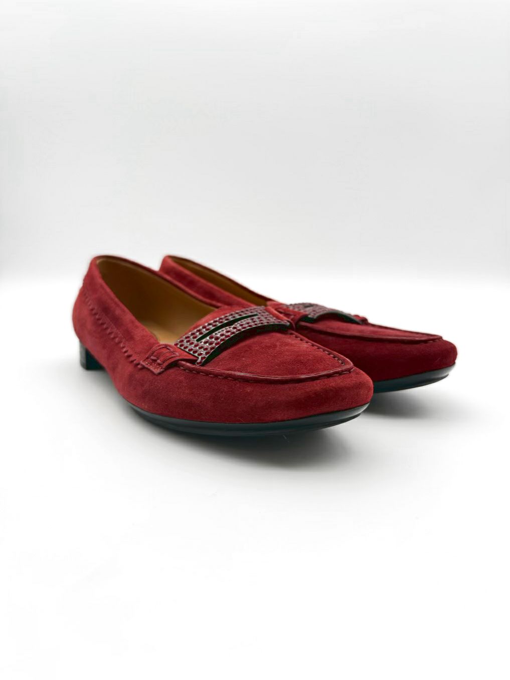 TODS WMNS Size 37.5 Wine Leather Gemstone Loafers