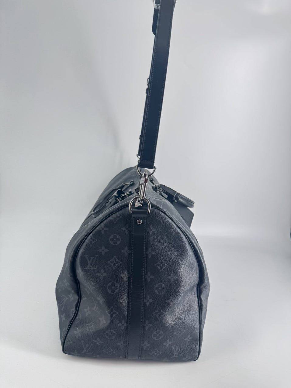 LOUIS VUITTON Black & Gray Monogram Keepall Bandouliere 55 Duffle Bag