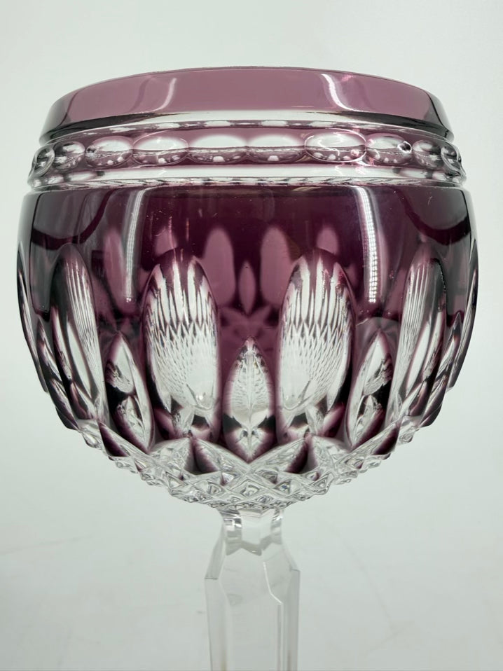 WATERFORD Clear & Purple Crystal Pair Of Wine Glasses