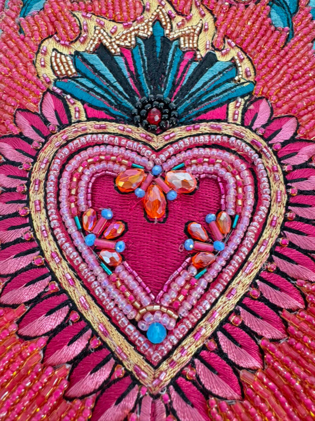 MARY FRANCES Pink & Blue Heart Beaded Evening Bag