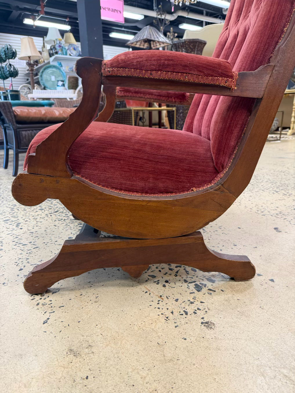 Victorian Wood Rose Velvet Rocking Chair