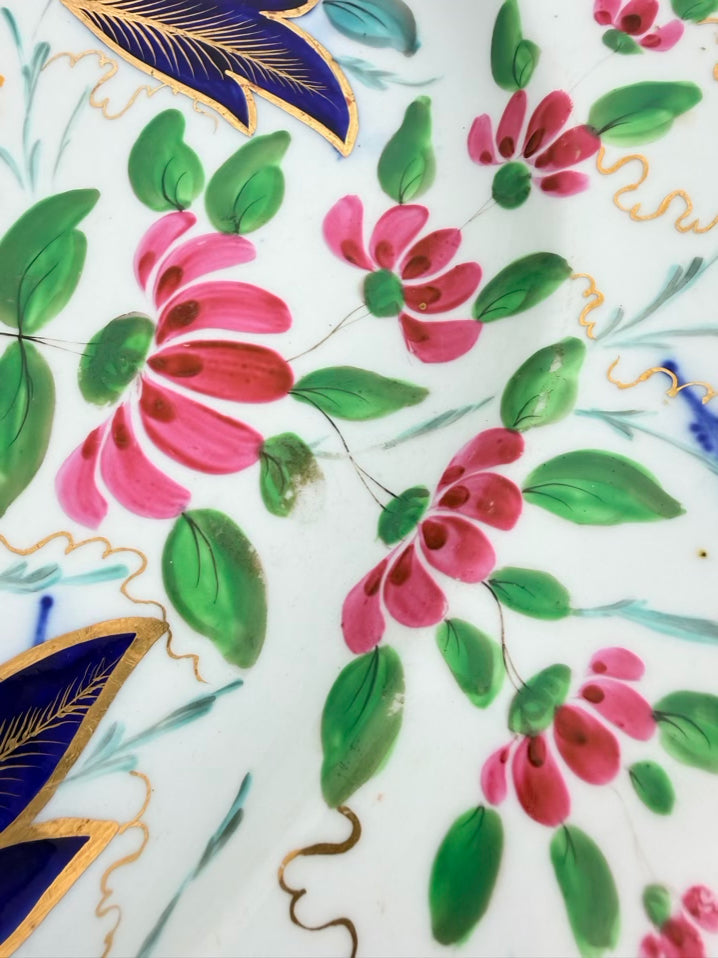 White, Blue, Gold & Rust China Flower Platter