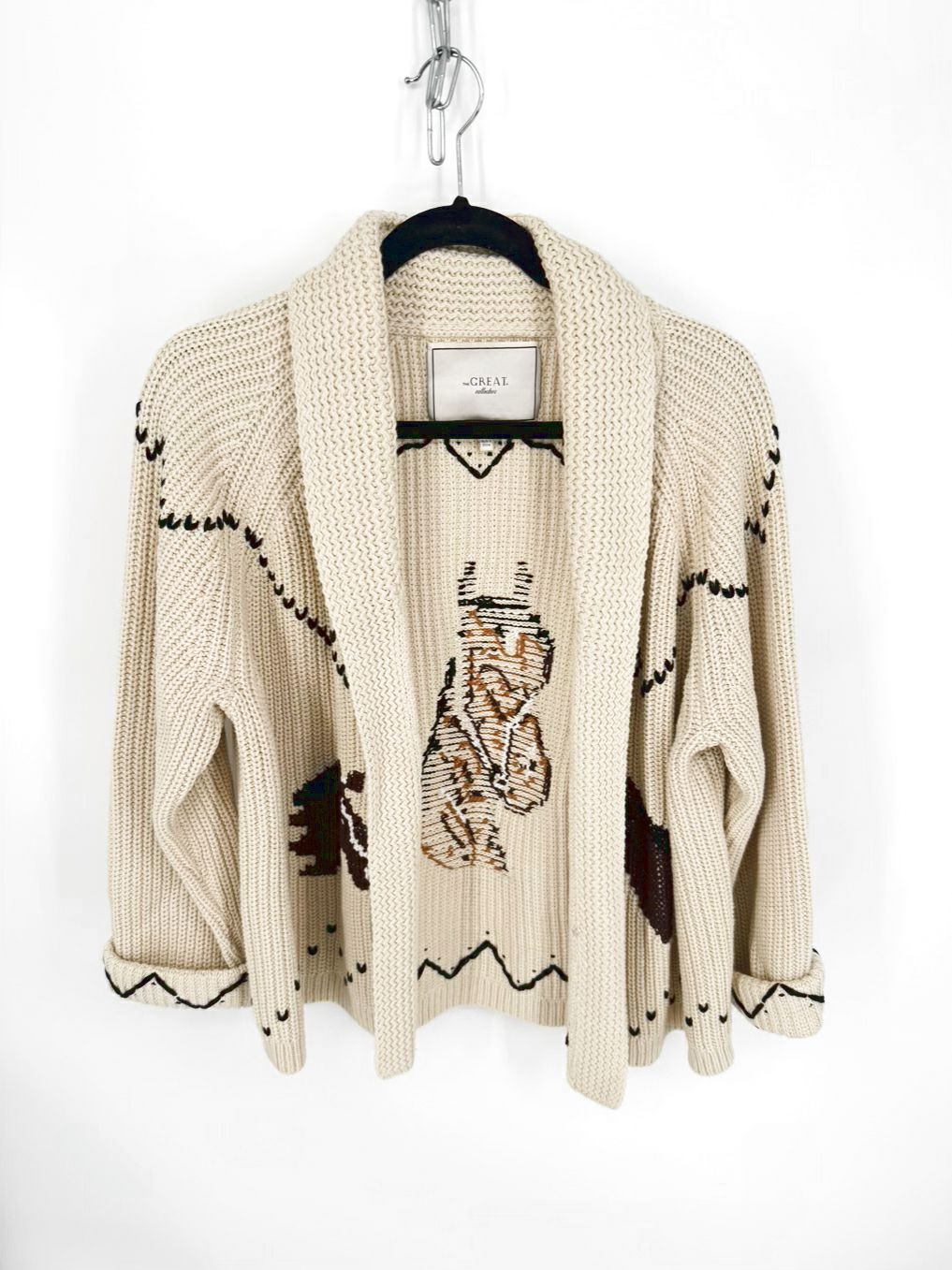 THE GREAT Horse Lodge Wmn's Size M Beige Knit Shawl Collar Cardigan