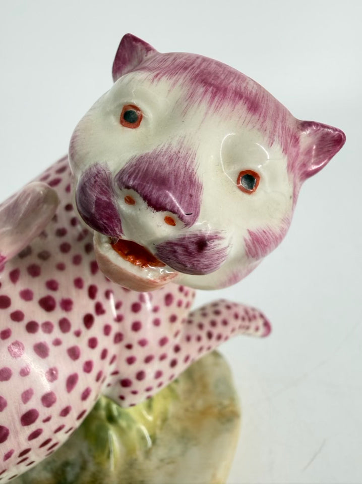 CHELSEA HOUSE Pink & White Porcelain Pair of Leopard Figurines
