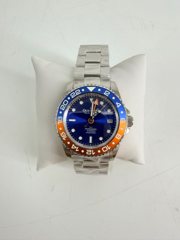 OCEANEVA Blue & Orange Stainless Steel Automatic Watch w/ Box