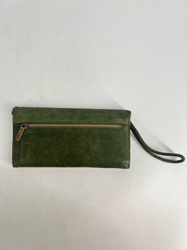 HOBO Green Leather Woven Wristlet