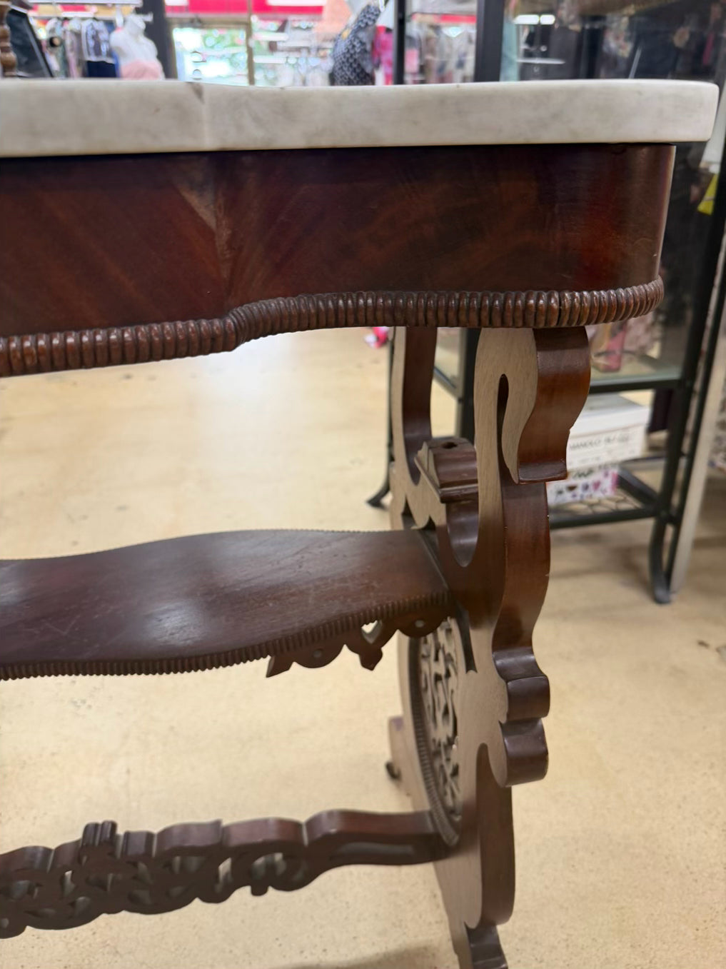 VICTORIAN Rococo Revival Style Wood & Marble Occasional Table