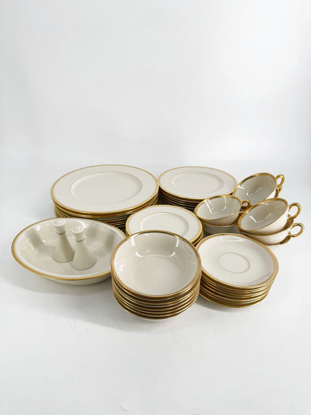 LENOX Cream Tuxedo 6 Piece Dinnerware Setting For 8 w/ Serving Pieces