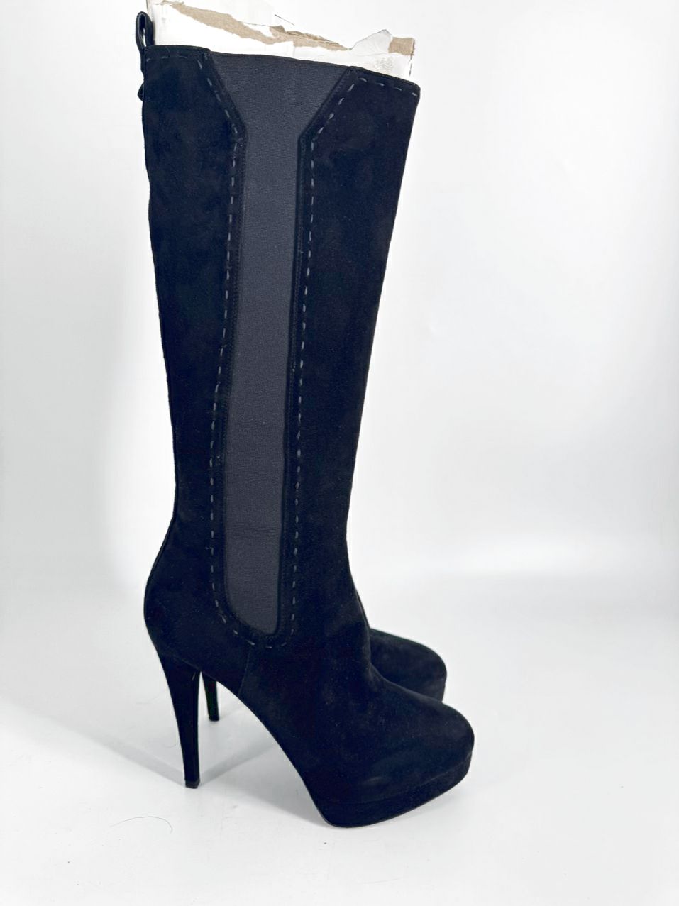 YVES SAINT LAURENT Size 38.5 Black Suede Knee-High Boots