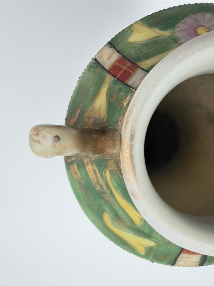 NIPPON Blue, Pink & Green Porcelain Bird Vase w/ Handles