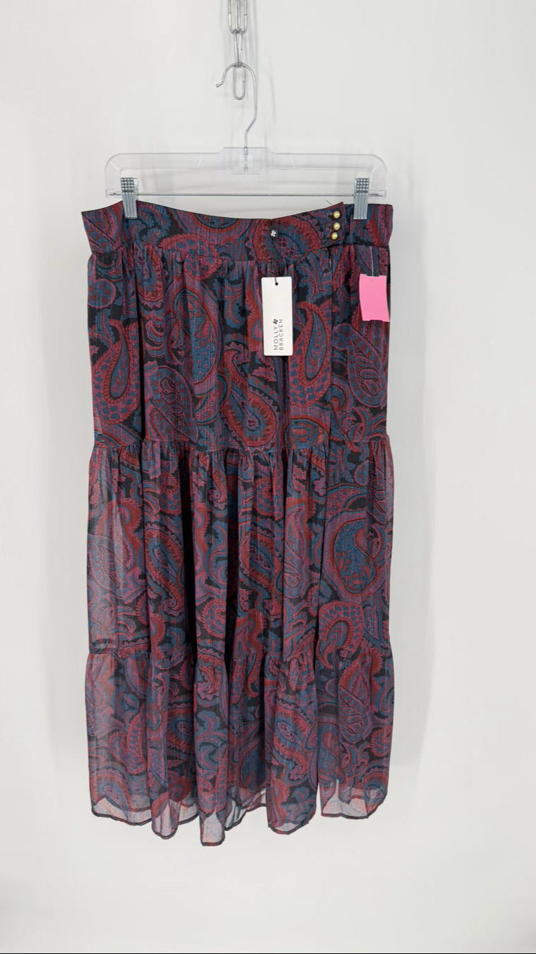 MOLLY BRACKEN Size L Maroon Print Maxi-Skirt NWT