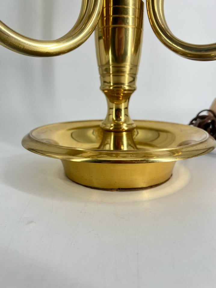 Brass Bouillotte French Horns Lamp w/ Red Shade