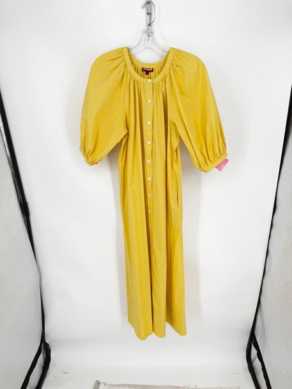 Staud Size Wmn's S Yellow Button Down Balloon Sleeve Maxi-Dress