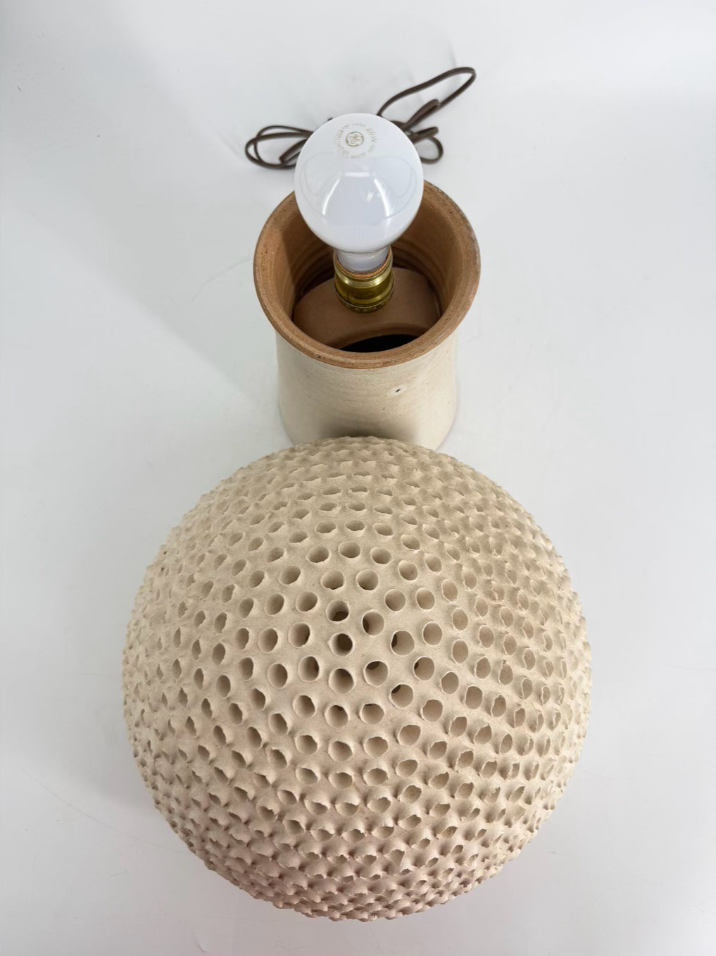 Cream Pottery 2 Piece Mushroom Lamp