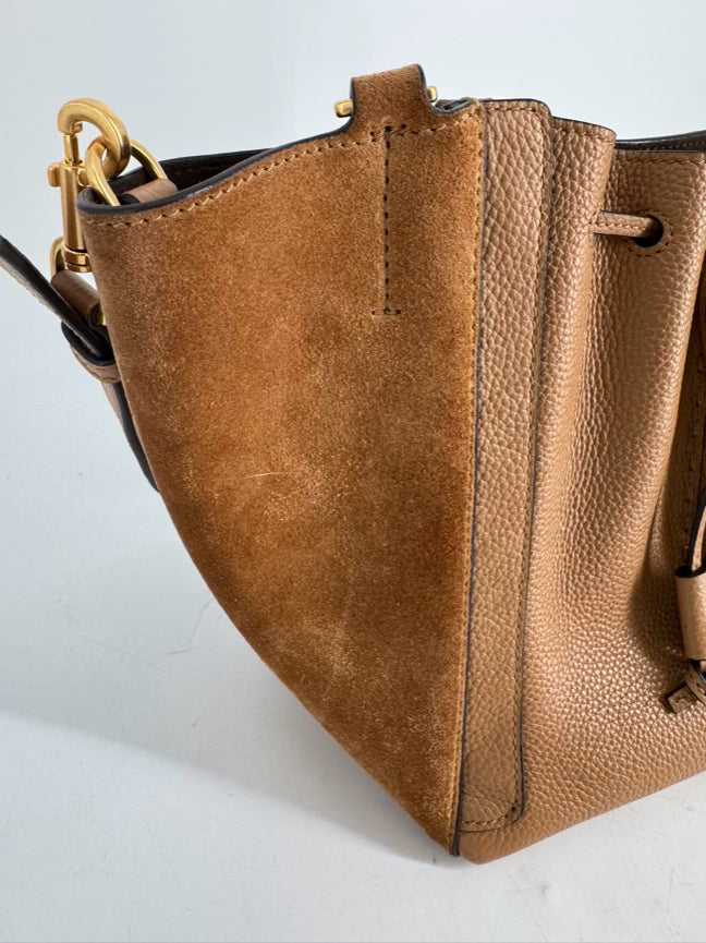 TORY BURCH Cognac Leather McGraw Dragonfly Purse