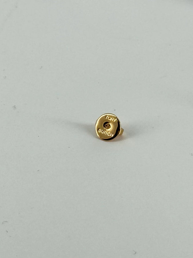 TORY BURCH Gold Tone & Cream Enamel Circle Stud Earrings