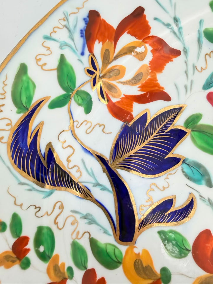 White, Blue, Gold & Rust China Flower Platter